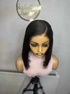 12 Inch Raw Human Hair Straight Wig With 5x5 HD Closure 200g Density