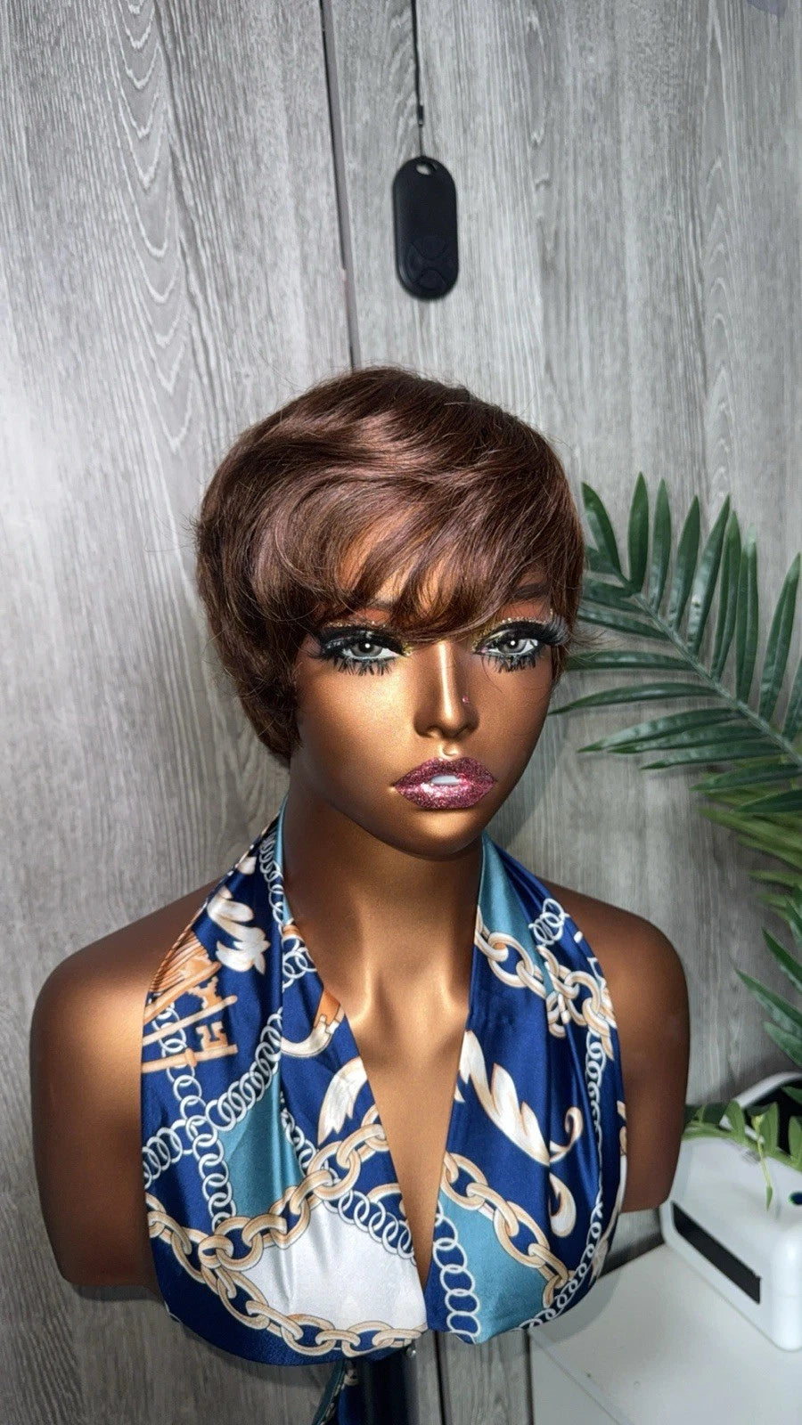 Human Hair Pixie Cut Wig Brown Color 4 No Lace Short Wig