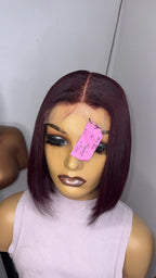 Vietnamese Bone Straight Human Hair Wig Single Donor With 2x6 Closure Burgundy