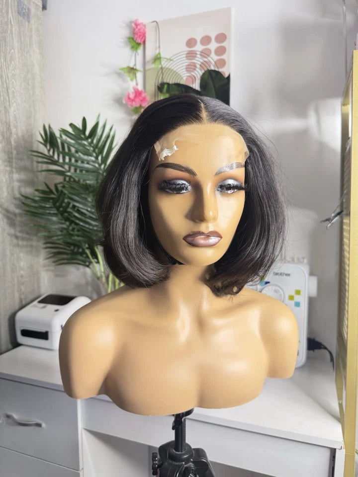 Raw Unprocessed Vietnamese bob wig Middle Part layered bob 5x5 HD lace