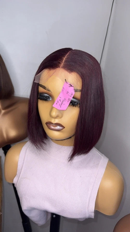 Vietnamese Bone Straight Human Hair Wig Single Donor With 2x6 Closure Burgundy