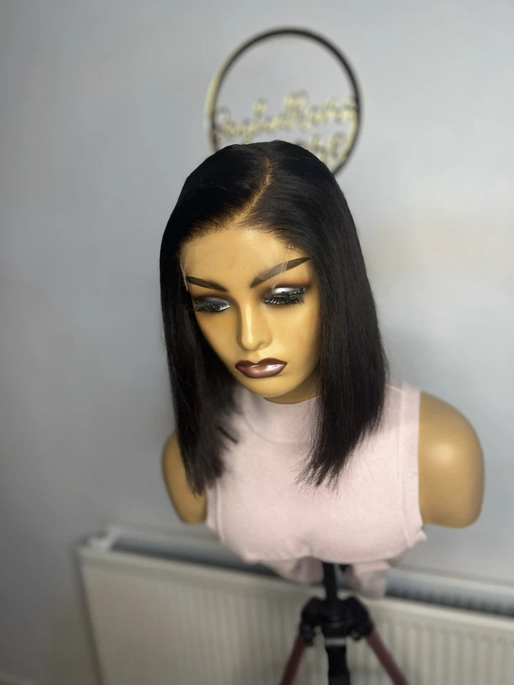 12 Inch Raw Human Hair Straight Wig With 5x5 HD Closure 200g Density