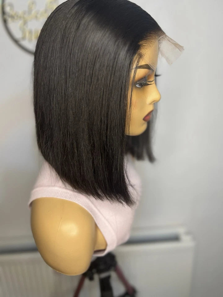 12 Inch Raw Human Hair Straight Wig With 5x5 HD Closure 200g Density