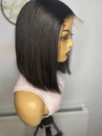 12 Inch Raw Human Hair Straight Wig With 5x5 HD Closure 200g Density