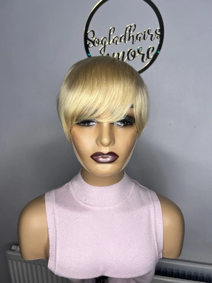 613 Blonde Pixie Cut Human Hair Wig No Lace Short Hair