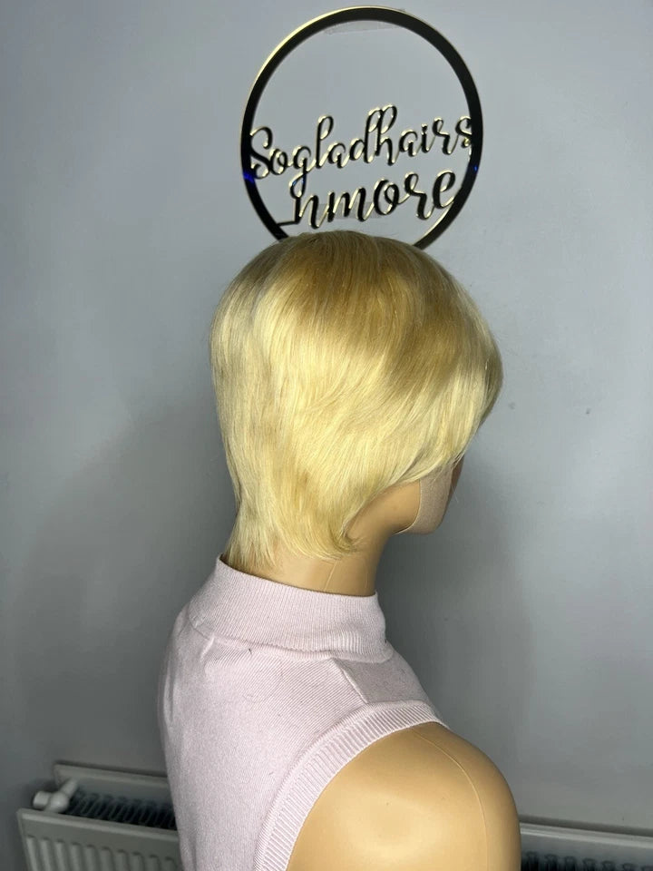 613 Blonde Pixie Cut Human Hair Wig No Lace Short Hair